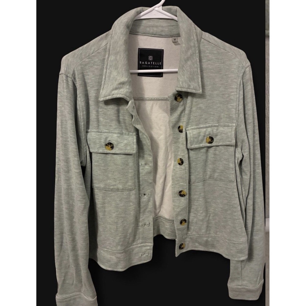 Bagatelle Collection Womens Knit Shacket Jacket Light Gray Button Front Size M